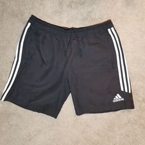 Adidas Men's Large Athletic Running Shorts Zip Pockets Black w/ white stripes